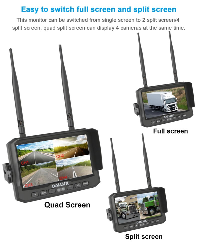 DALLUX Truck Bus Digital Wireless Backup Camera Monitor System Kit, 7 inch DVR Monitor+HD IP69K Waterproof Night Vision Rear View Reverse Camera for Van Trailer 5th Wheel Pickup RV Campers Motor Home Boat - Image 4